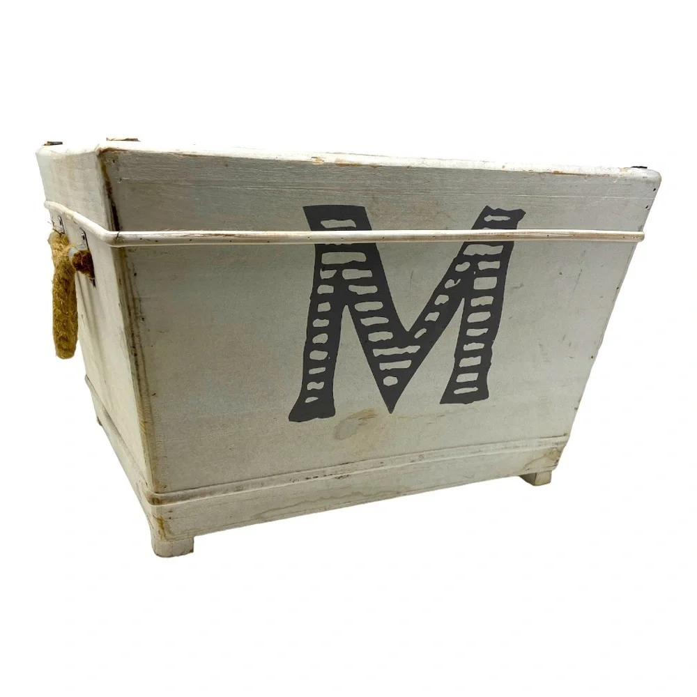 Kirkland | Distressed | Monogram M | Wooden Bin | With Handles
